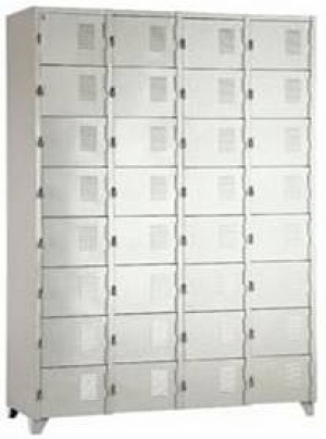 AÇO-14 - 197x123x040 Roupeiro Para Vestiario De Aço Com 32 Portas Pequenas Com Pitão Para Cadeado